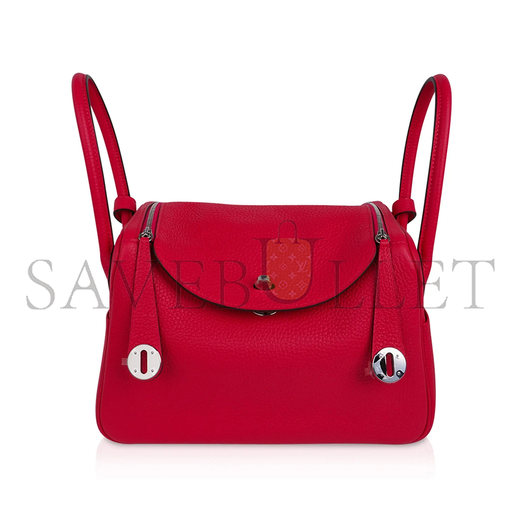 HERMES LINDY 26 BAG ROSE EXTREME CLEMENCE LEATHER WITH PALLADIUM HARDWARE (26*17.25*13cm)